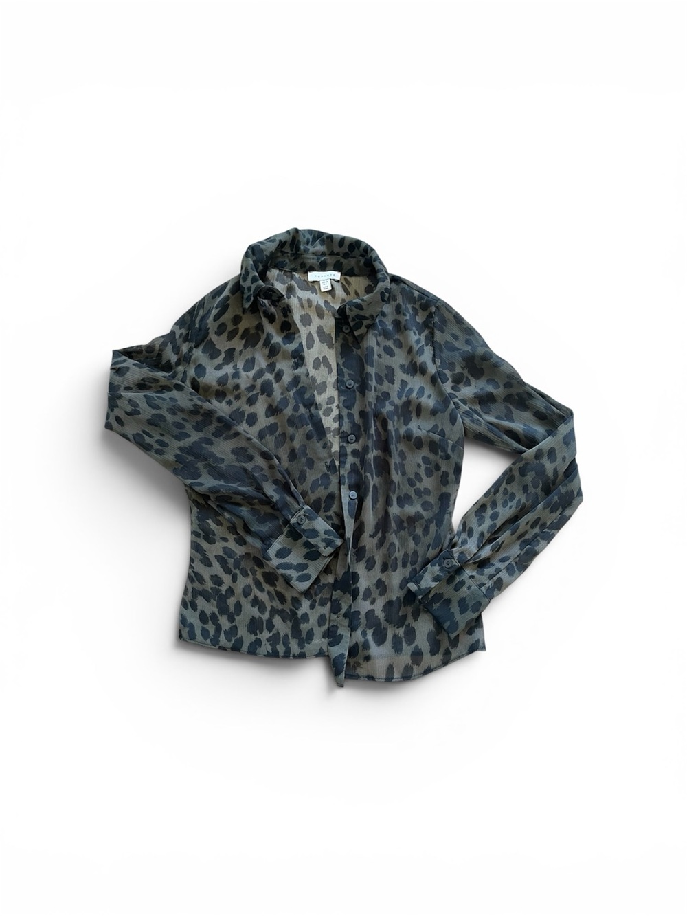 Topshop Blue-Green Leopard Print Button-Down Shirt
